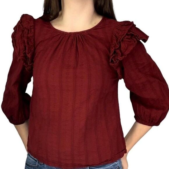Universal Thread Tops - Universal Thread Ruffle Burgundy Blouse MEdium NWT